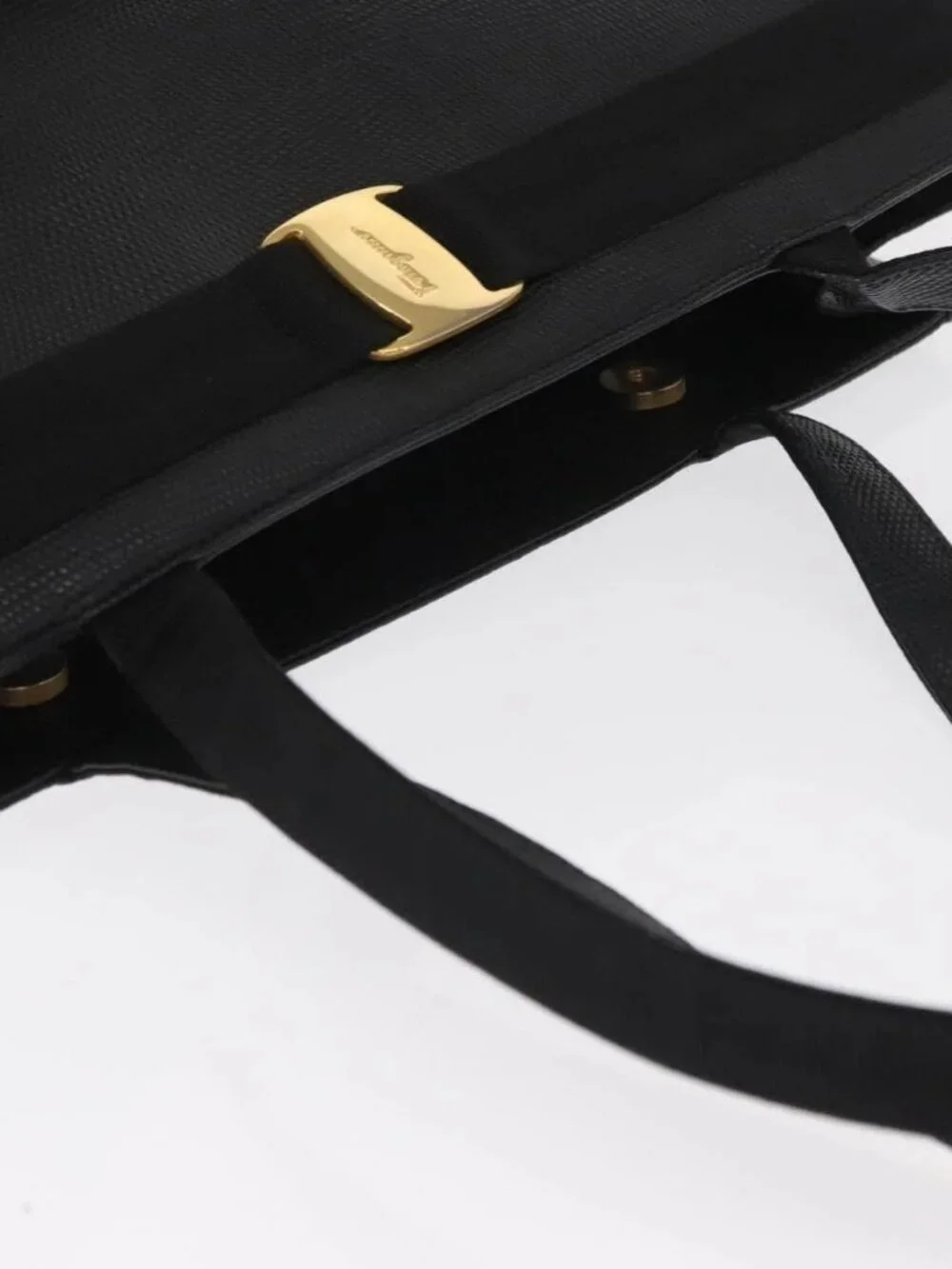 Salvatore Ferragamo Vala Tote Bag Leather Black Gold Auth gh1481